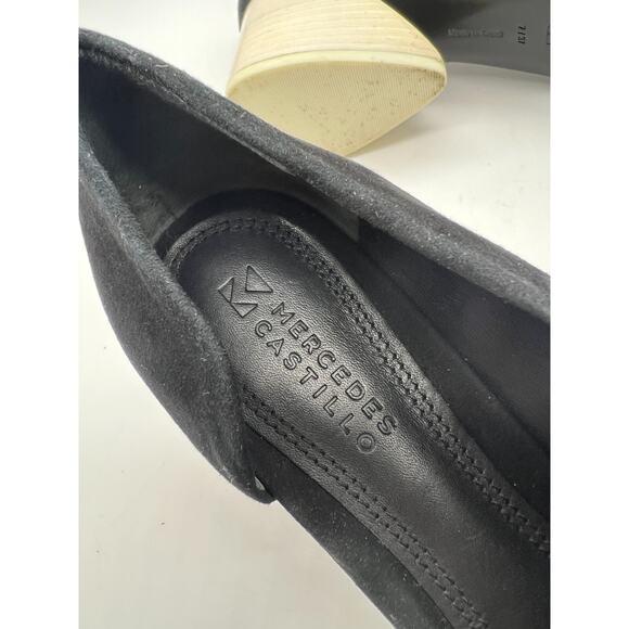 Mercedes Castillo Black Suede Cream Stacked Heel Slip On Peep Toe Shoe US 7 - Picture 6 of 11